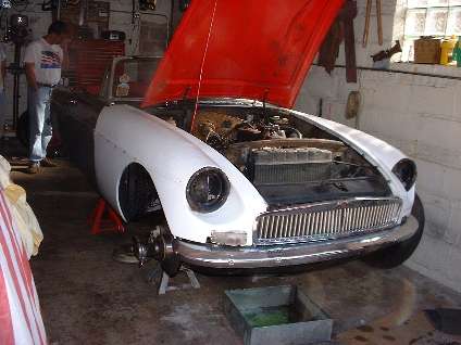 MGB in garage for service