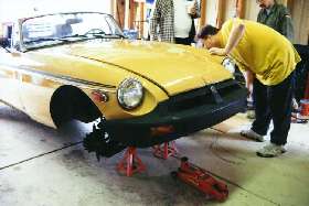 MGB  with front on stands