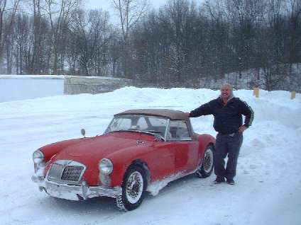 Barney Gaylord and his MGA in the snpw.