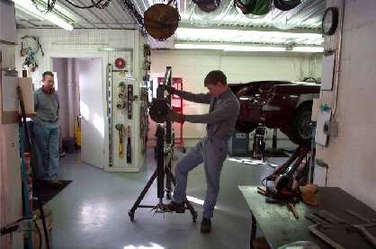 Mr. Heideman demonstrating the English Wheel.