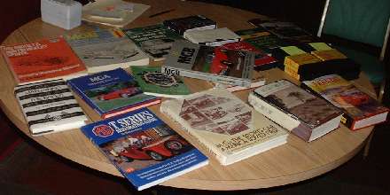 table full of books and videos