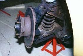 MGB left suspension, caliper removed